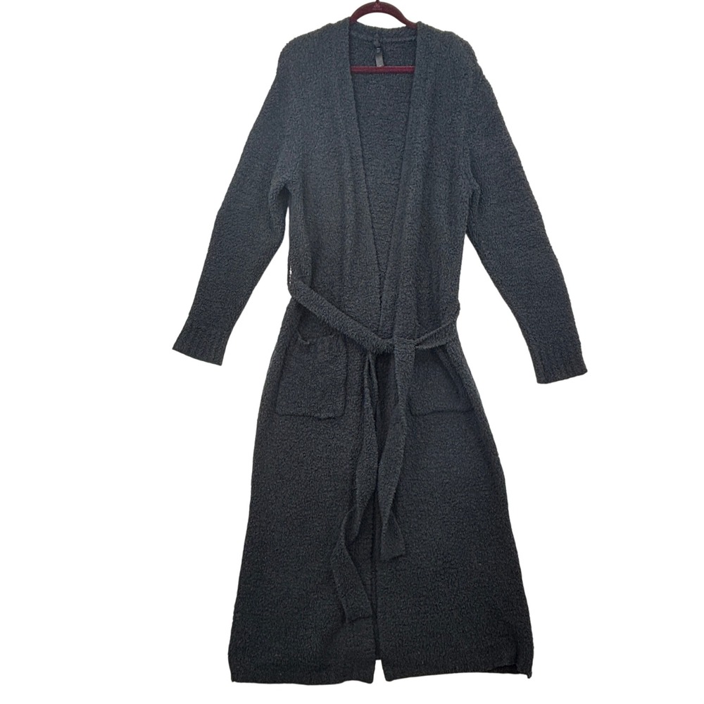 SKIMS Cozy Knit Robe Womens S/M Onyx Black Boucle Long Belted Pocket FLAW